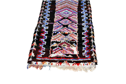 Boho black blue moroccan boucheoruite industrial wool rug tassels