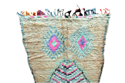 Boho moroccan vintage boujaad rug botton tassels