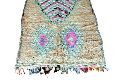 Boho moroccan vintage boujaad rug botton tassels