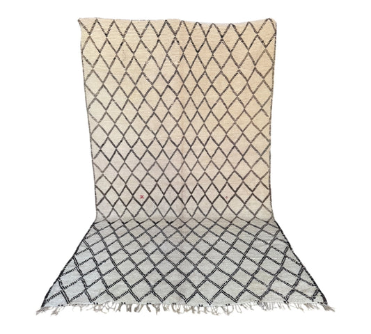 Bold tight diamonds vintage beni ourain rug morocco worn standing