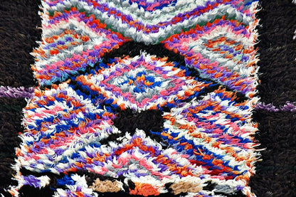 Boucherouite black blue rug close