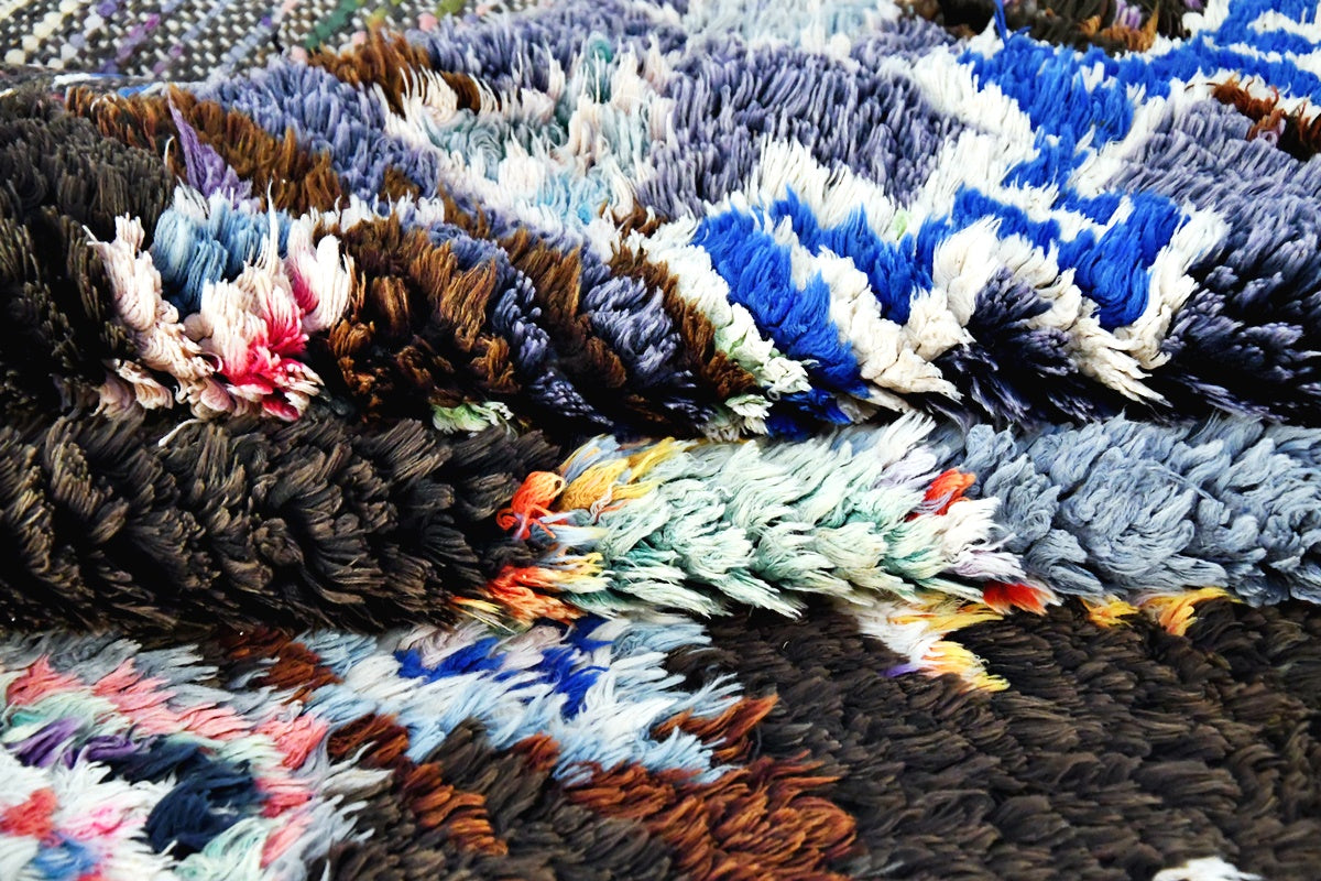 Boucherouite black rug close up folded