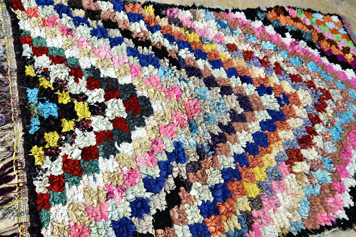 Boucherouite blue rug close side