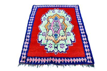 Bright red blue Moroccan boucherouite rag rug full 