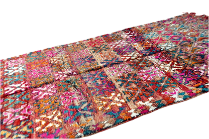 Bright red pink green vintage moroccan zemmour rug 