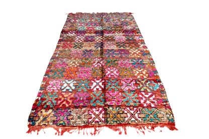 Bright red pink green vintage moroccan zemmour rug front
