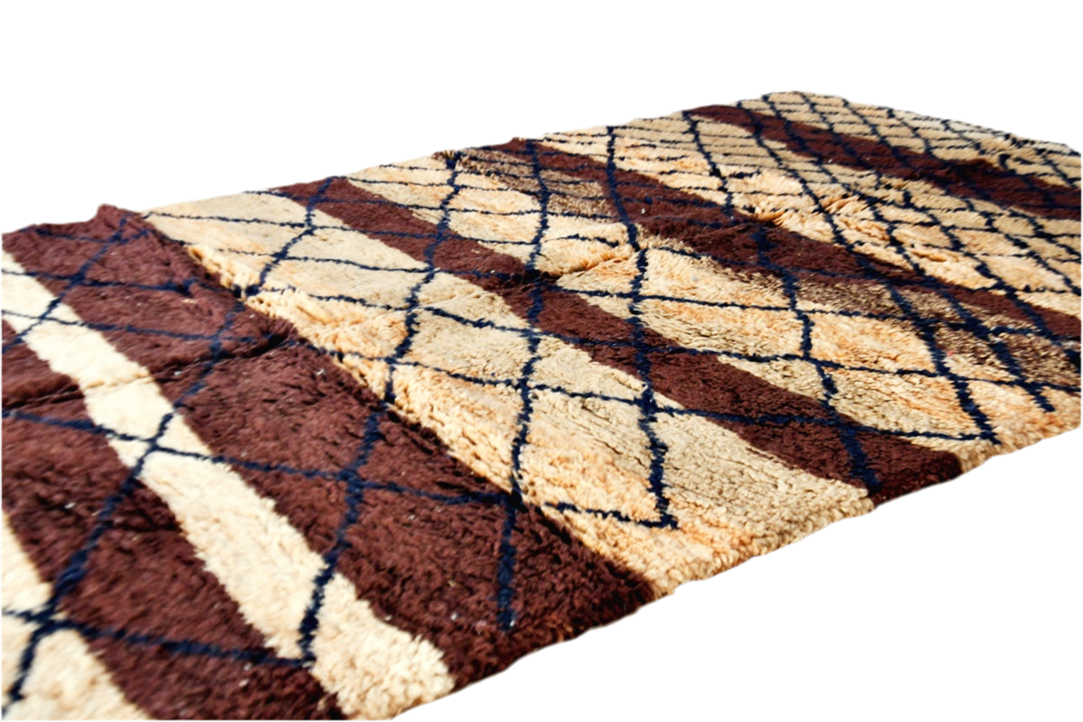 Brown beige stripped beni mrirt rug morocco