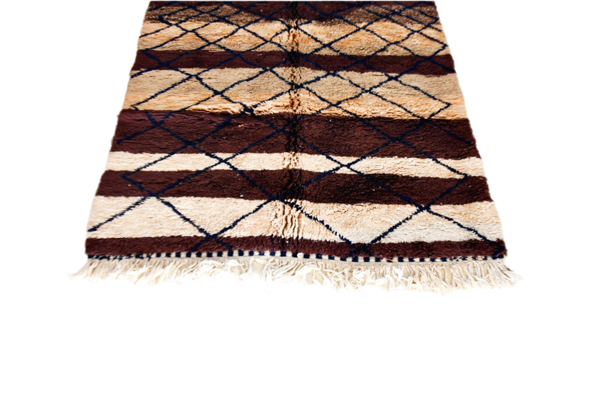 Brown beige stripped beni mrirt rug morocco bottom