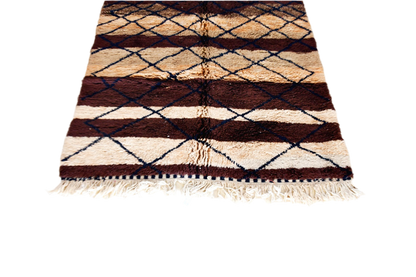 Brown beige stripped beni mrirt rug morocco bottom