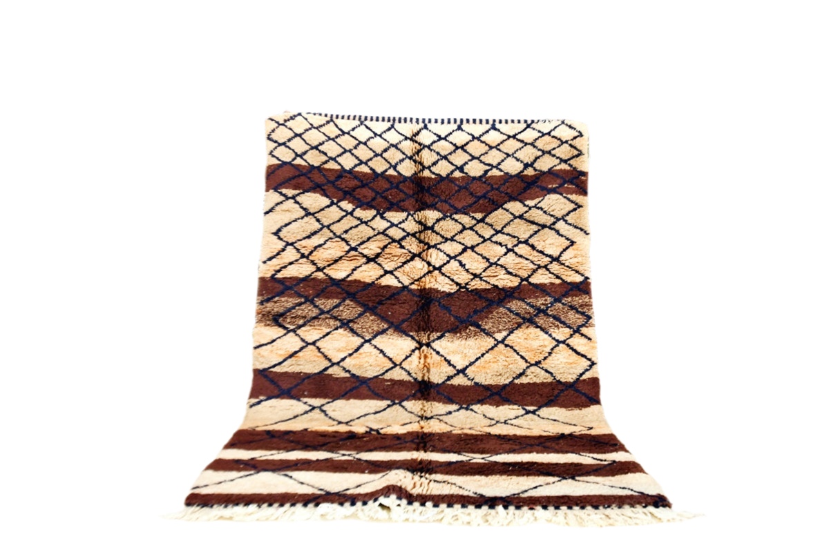 Brown beige stripped beni mrirt rug morocco standing