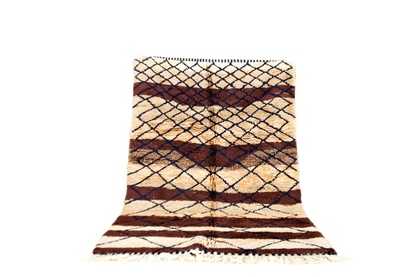 Brown beige stripped beni mrirt rug morocco standing