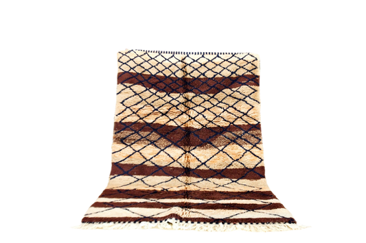 Brown beige stripped beni mrirt rug morocco standing