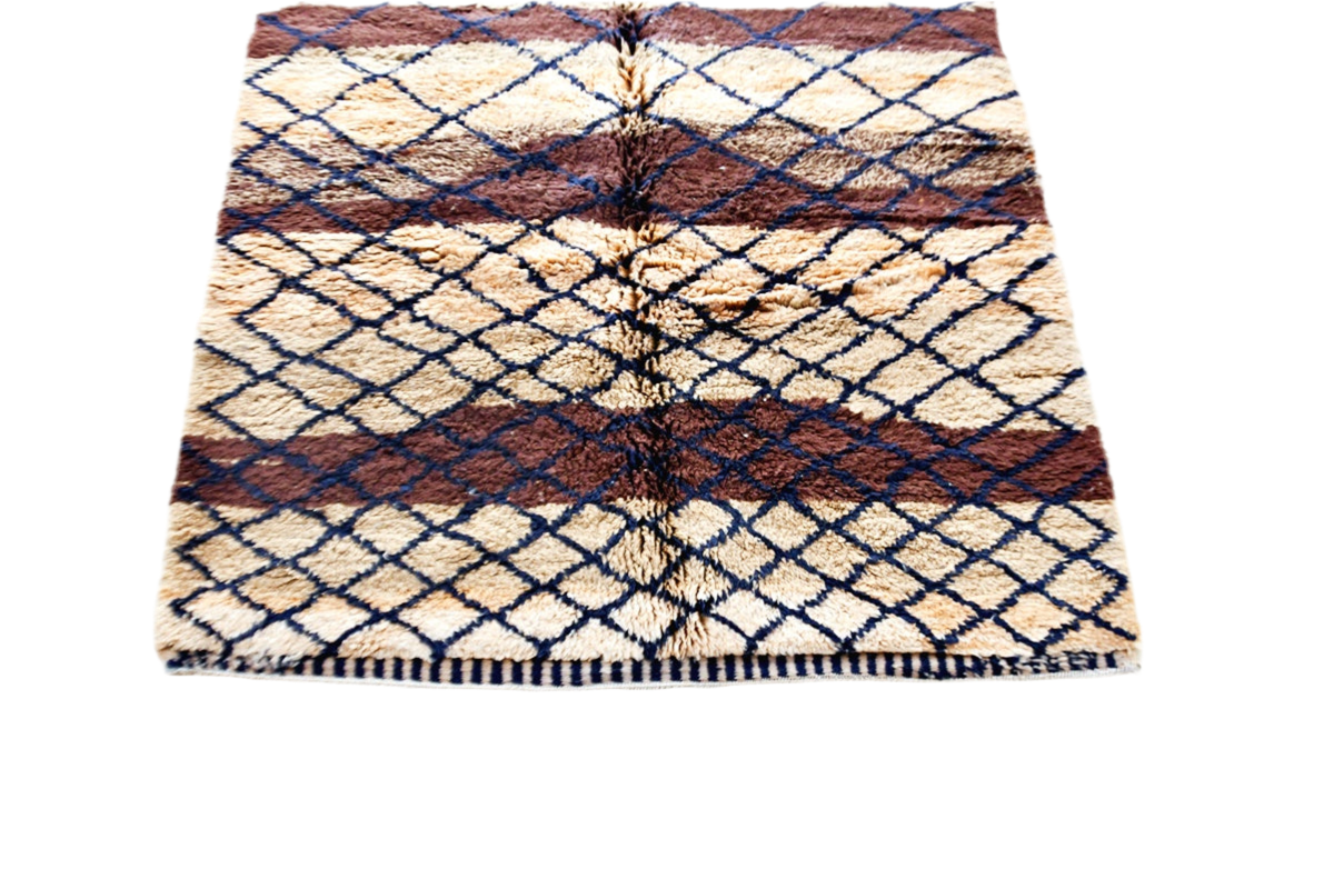Brown beige stripped beni mrirt rug morocco top