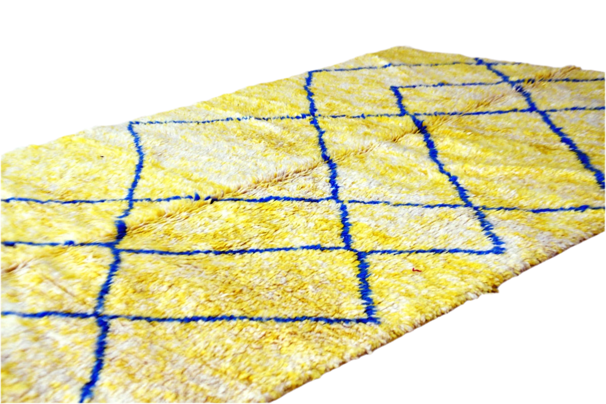 Canary yellow blue diamonds beni mrirt rug morocco