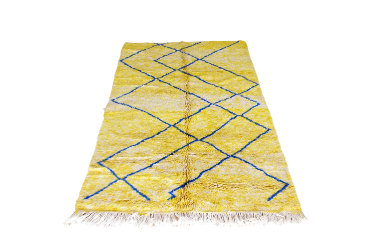 Canary yellow blue diamonds beni mrirt rug morocco front