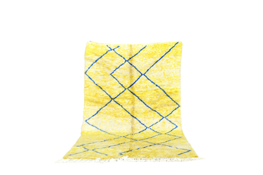 Canary yellow blue diamonds beni mrirt rug morocco standing