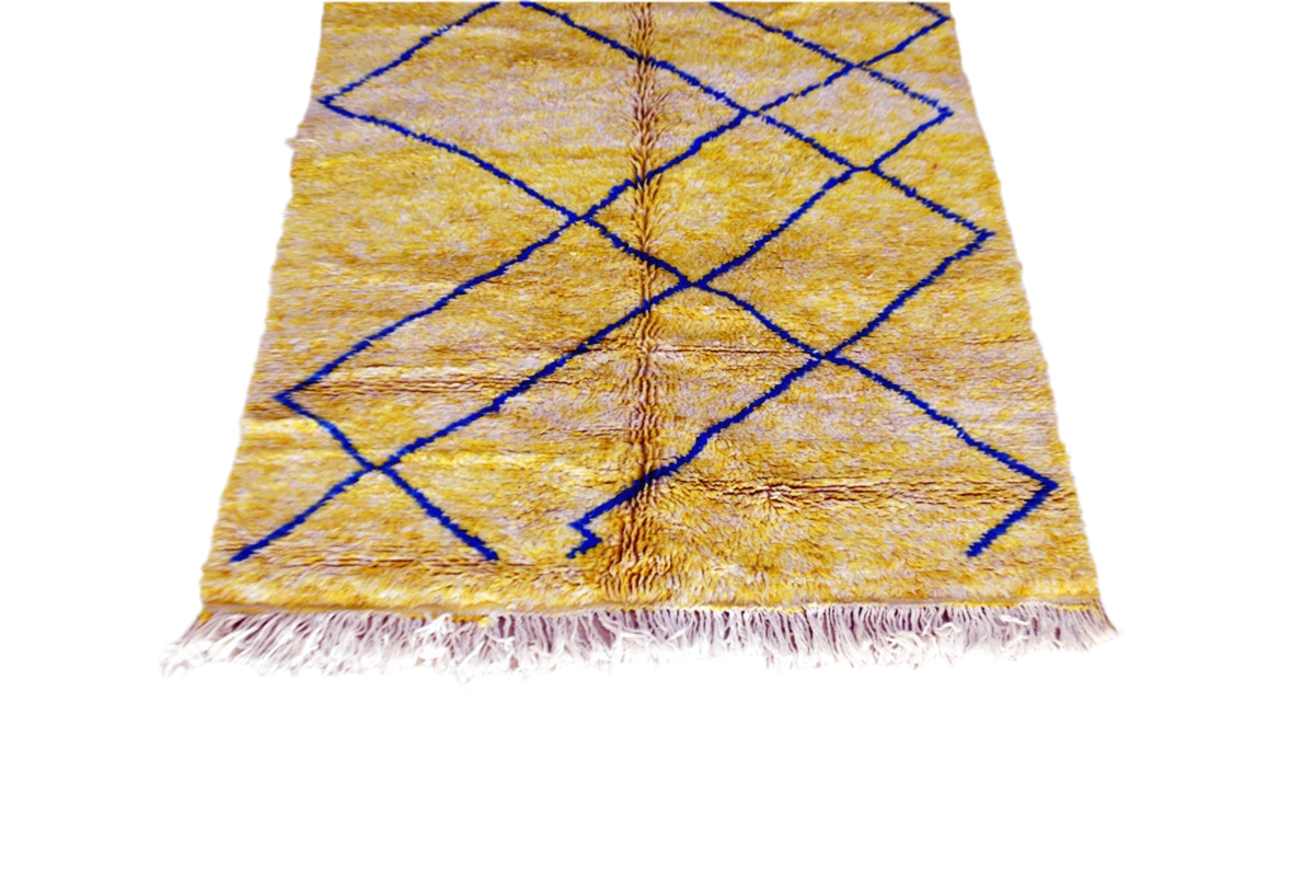 Canary yellow blue diamonds beni mrirt rug morocco tassels 