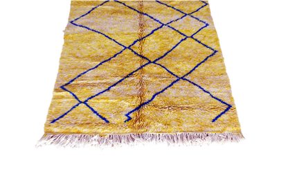 Canary yellow blue diamonds beni mrirt rug morocco tassels 