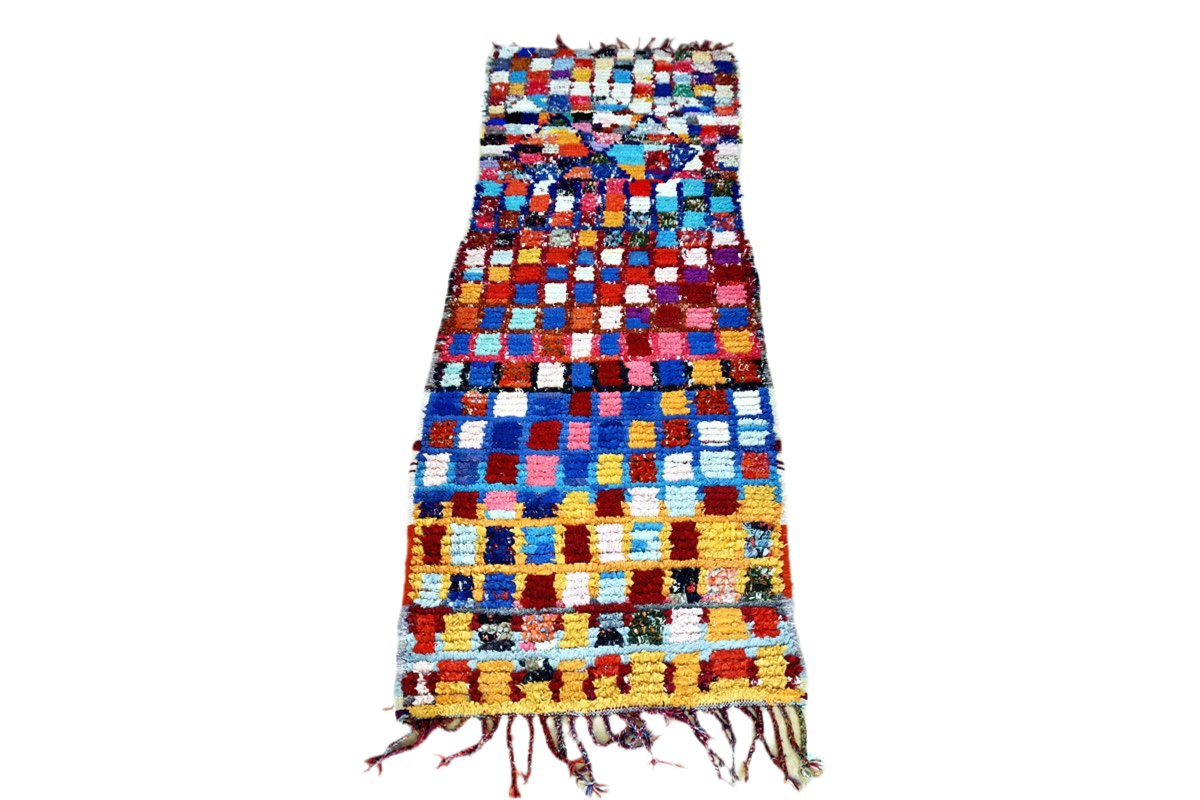 Colorfull checker boucherouite rag rug runner