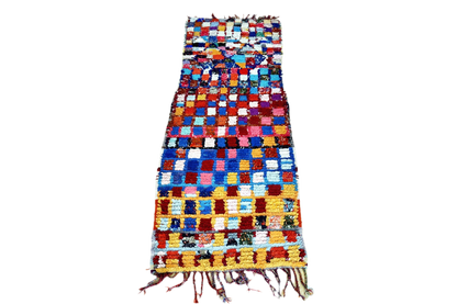 Colorfull checker boucherouite rag rug runner