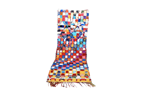 Colorfull checker boucherouite rag rug runner standing