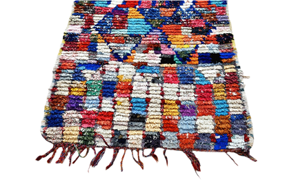 Colorfull checker boucherouite rag rug tassels