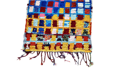 Colorfull checker boucherouite rag rug tassels
