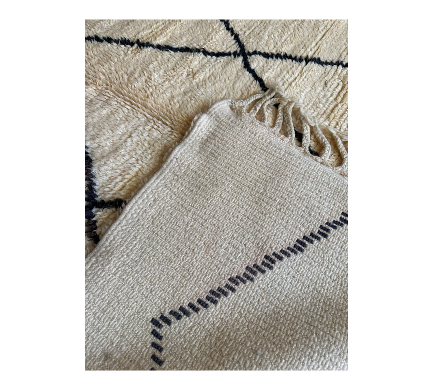 Cream & Black long beni ourain rug Morocco back
