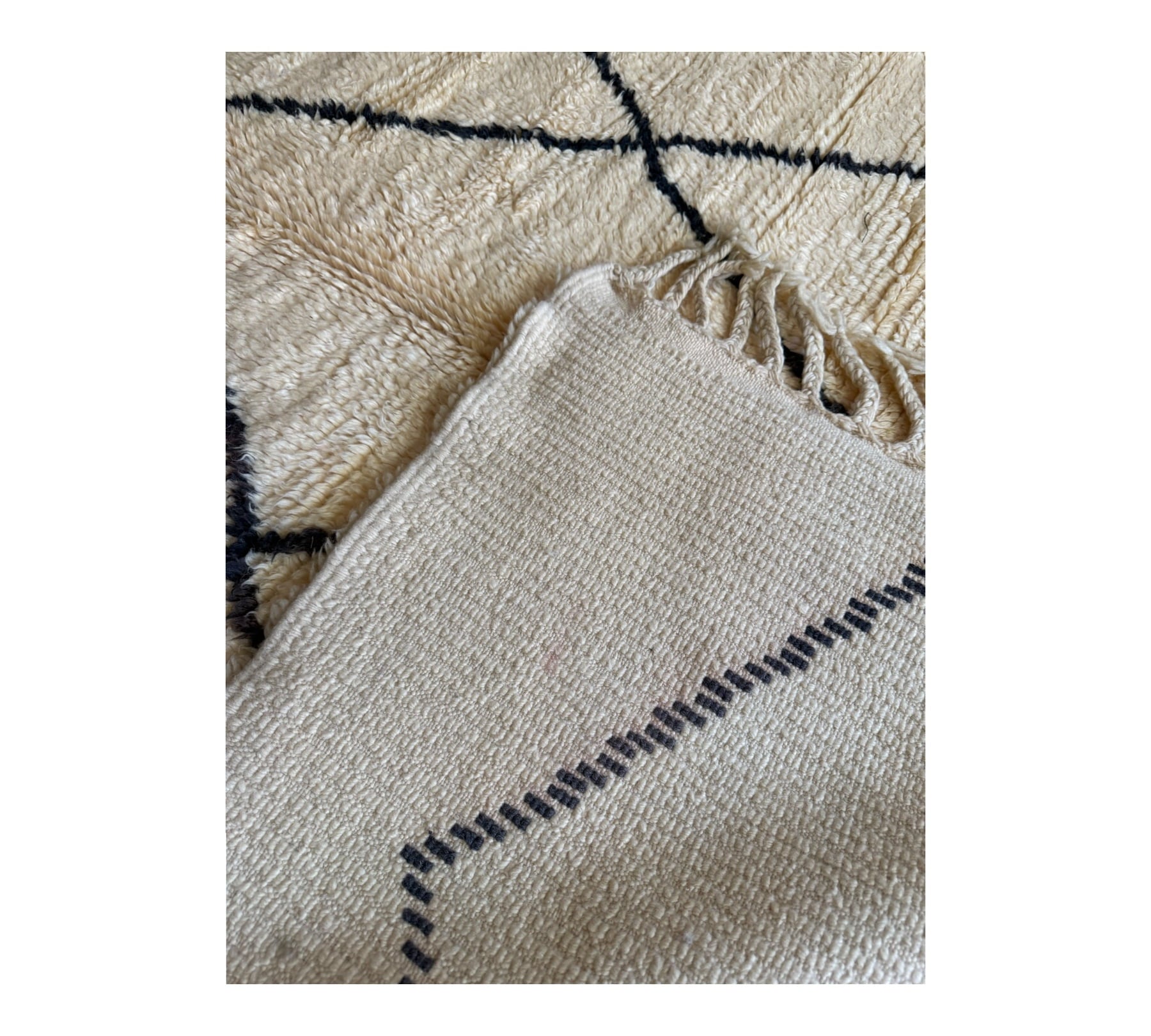 Cream & Black long beni ourain rug Morocco back