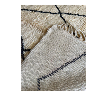 Cream & Black long beni ourain rug Morocco back
