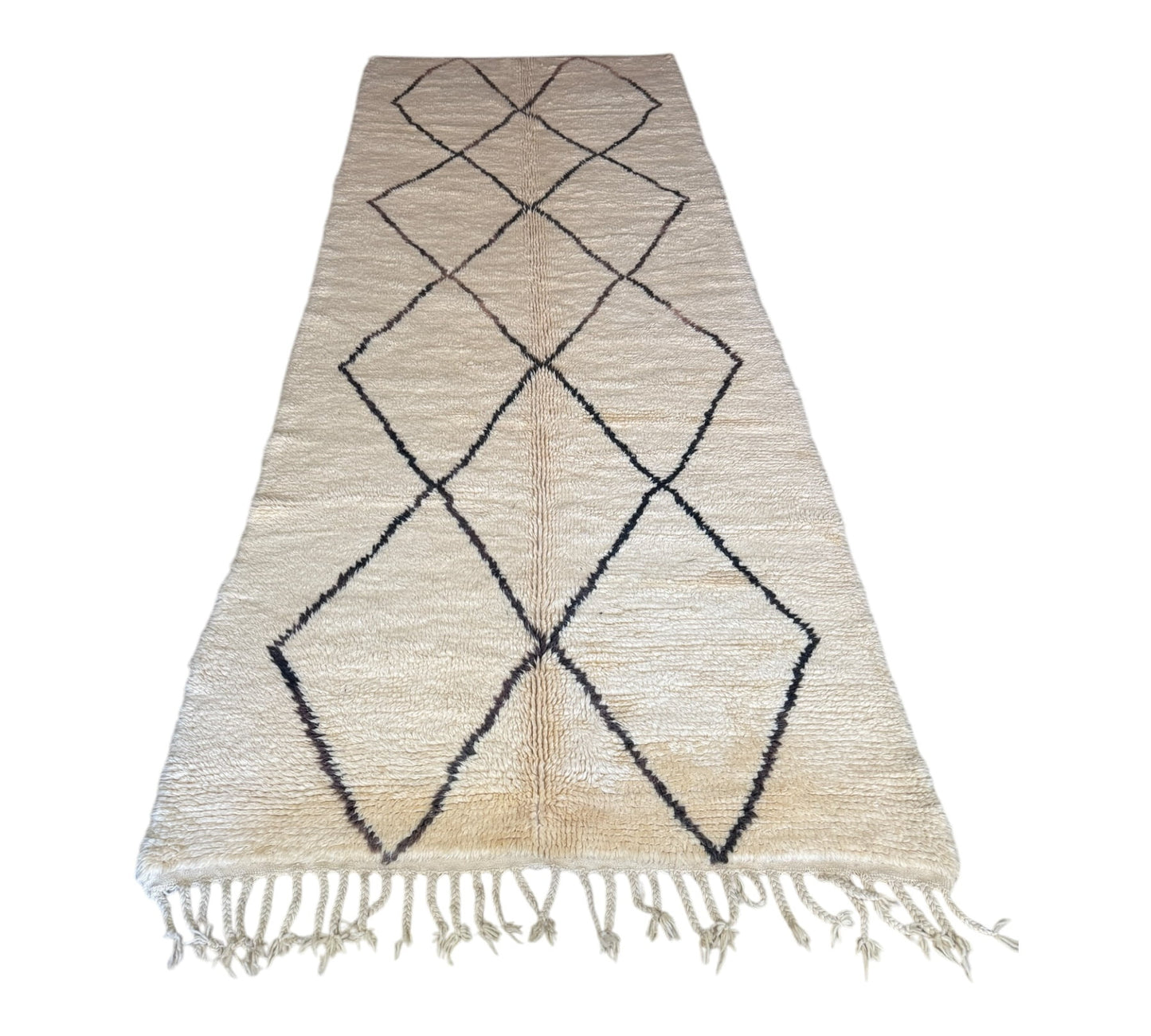 Cream & Black long beni ourain rug Morocco front