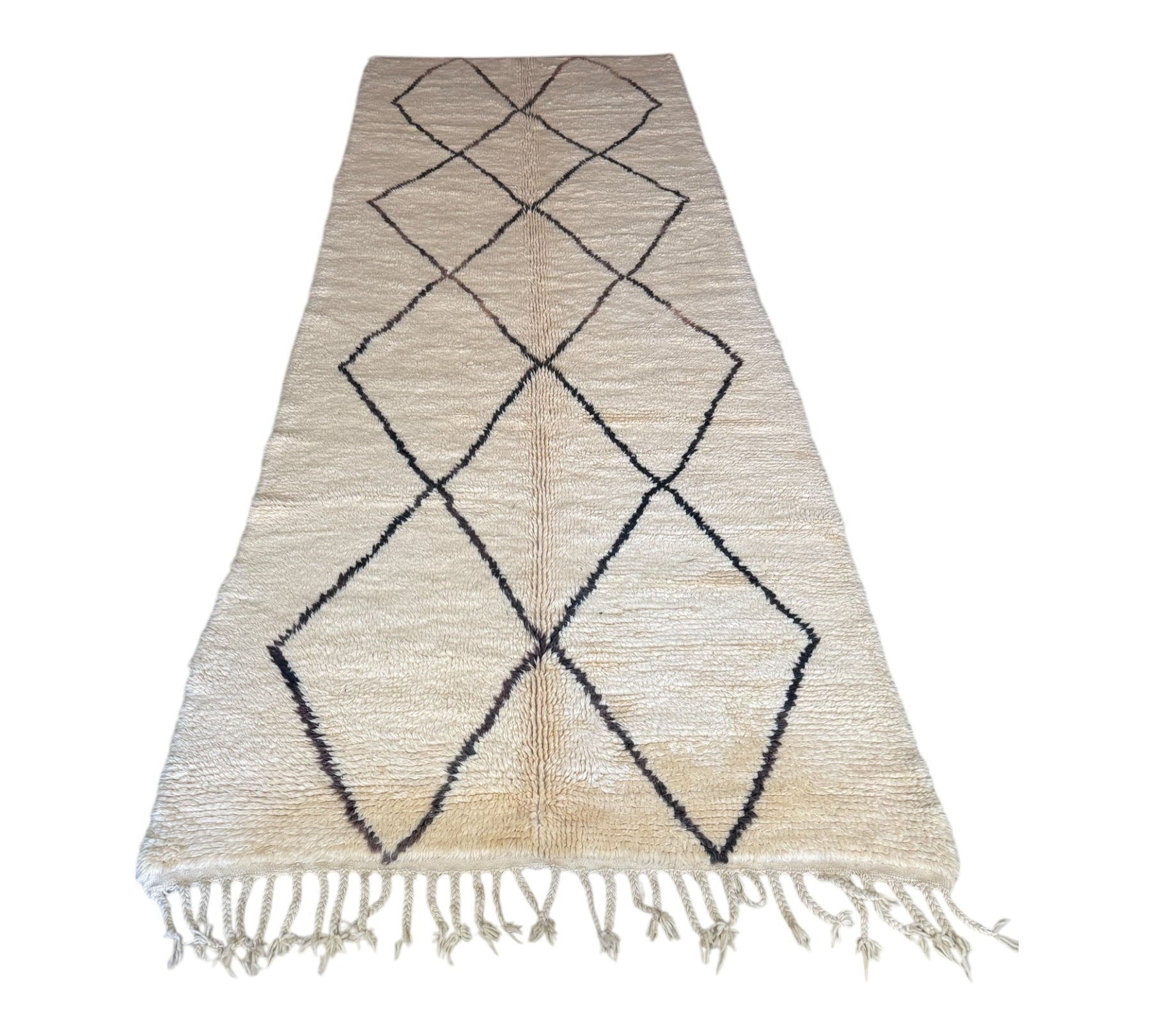 Cream & Black long beni ourain rug Morocco front