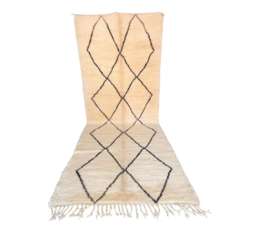Cream & Black long beni ourain rug Morocco standing
