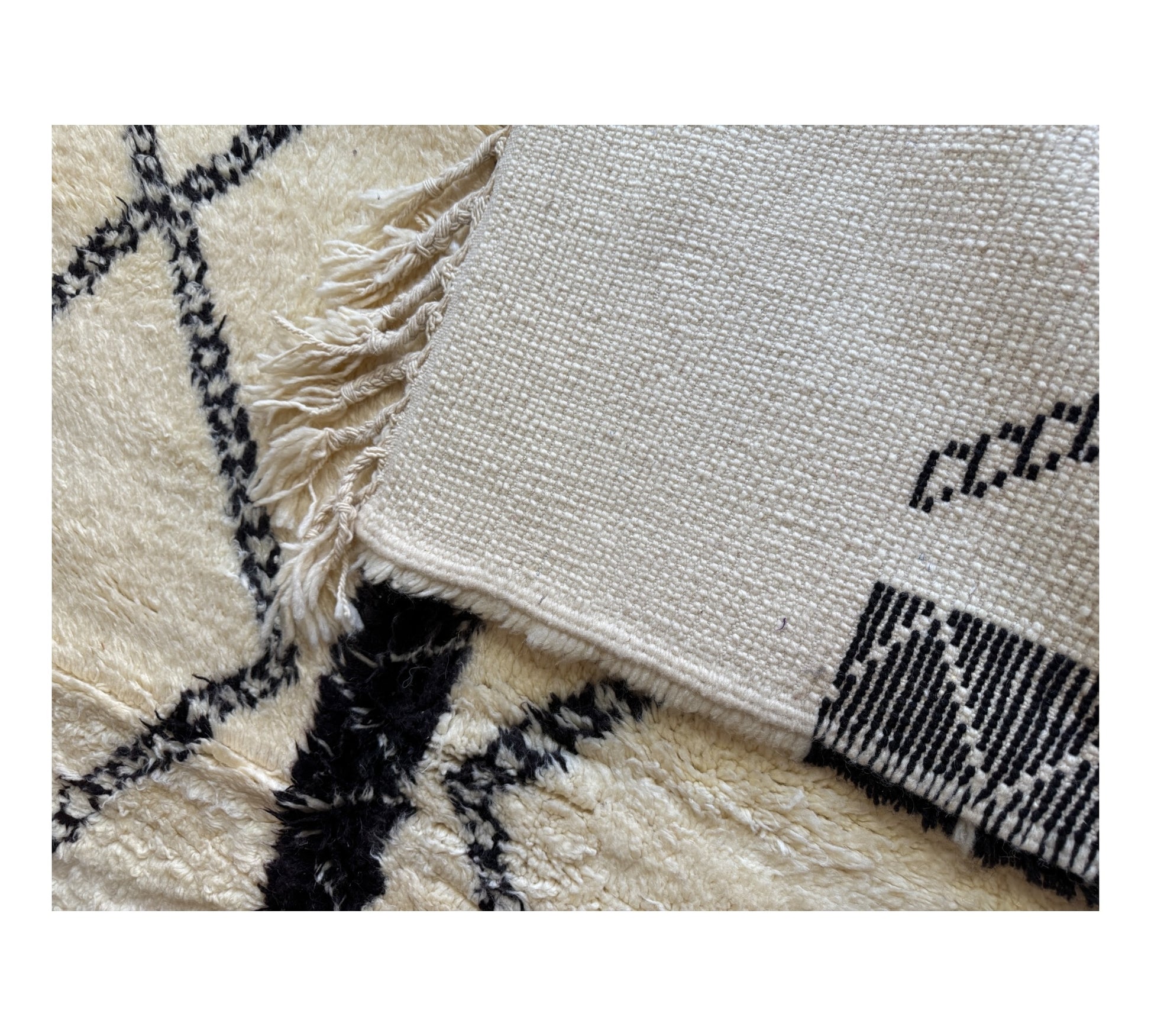 Double diamond beni ourain rug back close up