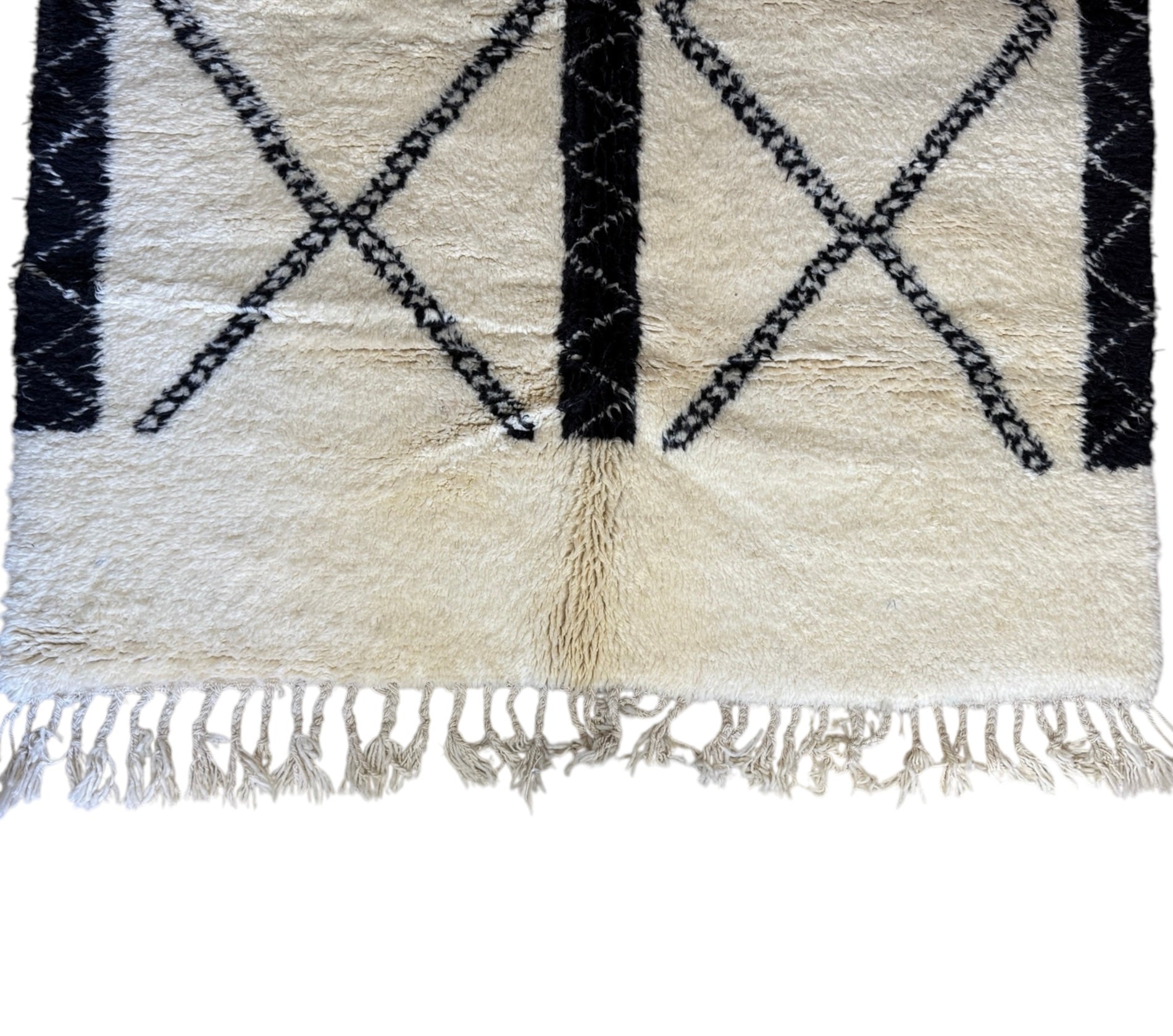 Double diamond beni ourain rug bottom tassels