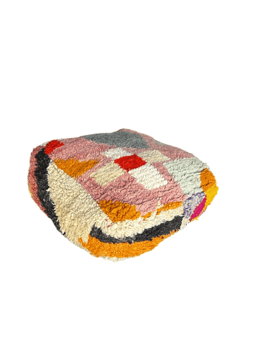 Eclectic interior Moroccan boujaad whool pouf