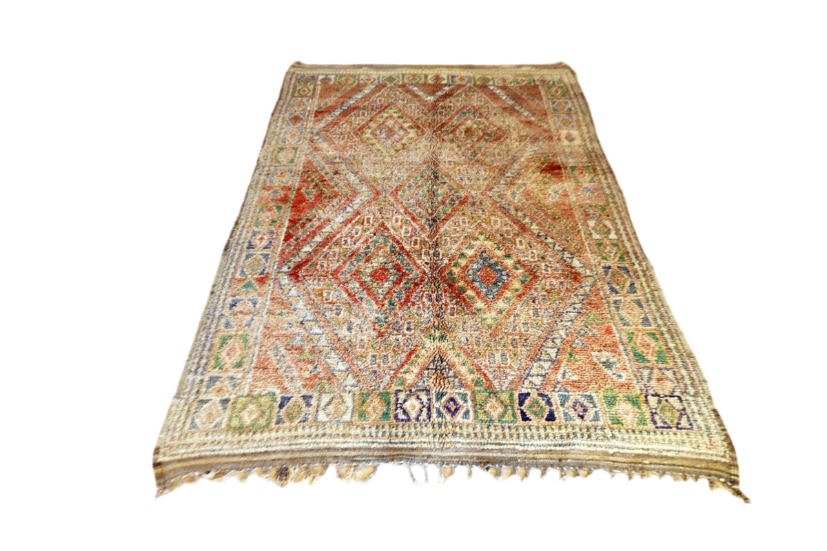 Faded red green beni mguild rectangle moroccan rug full
