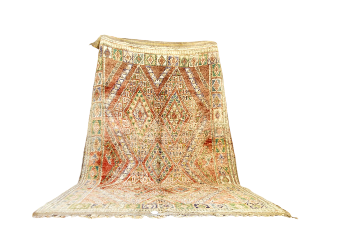 Faded red green beni mguild rectangle moroccan rug standing