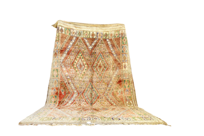 Faded red green beni mguild rectangle moroccan rug standing