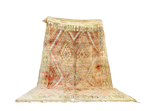 Faded red green beni mguild rectangle moroccan rug standing