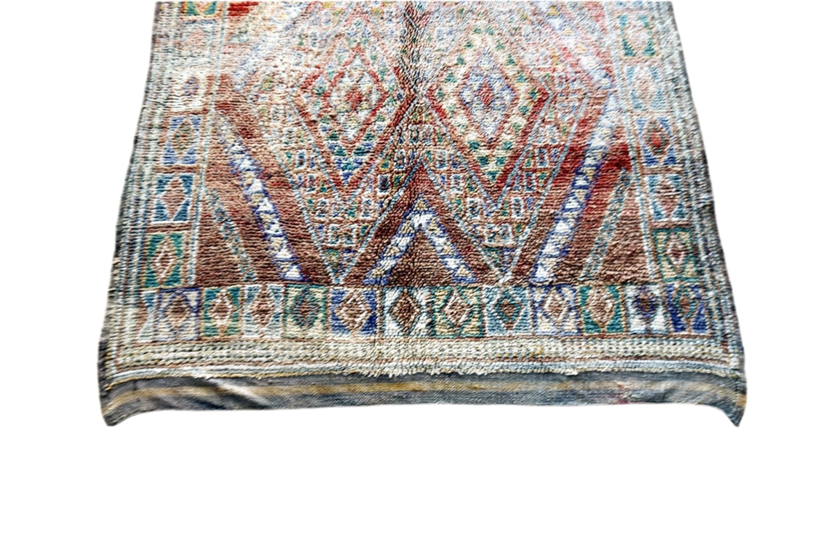 Faded red green beni mguild rectangle moroccan rug top