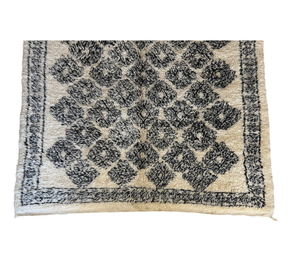 Flowers black and white vintage beni ourain moroccan rug