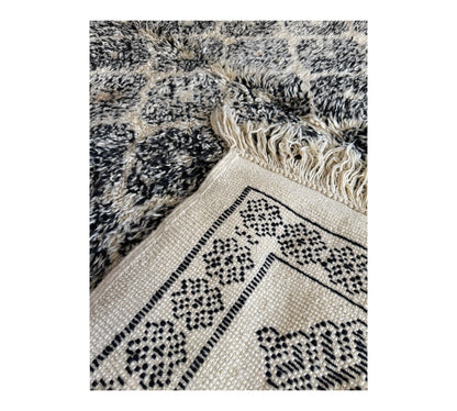 Flowers black and white vintage beni ourain moroccan rug back