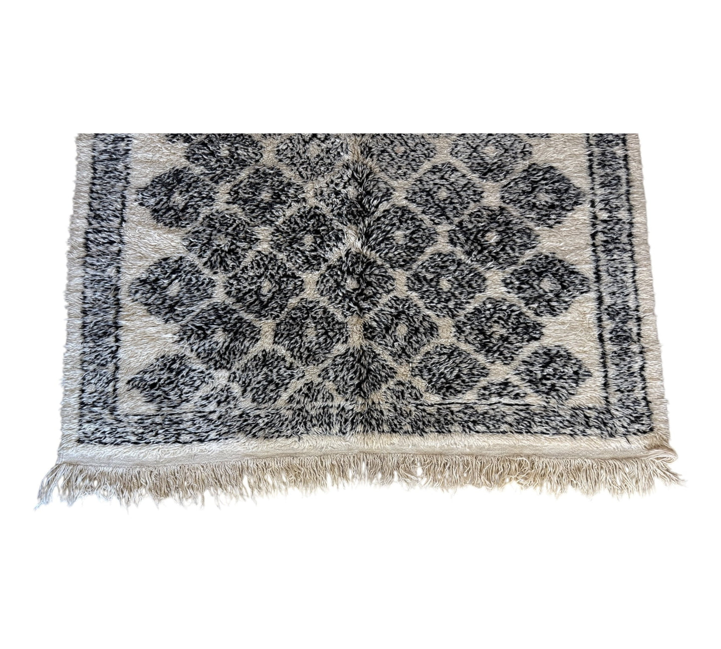 Flowers black and white vintage beni ourain moroccan rug