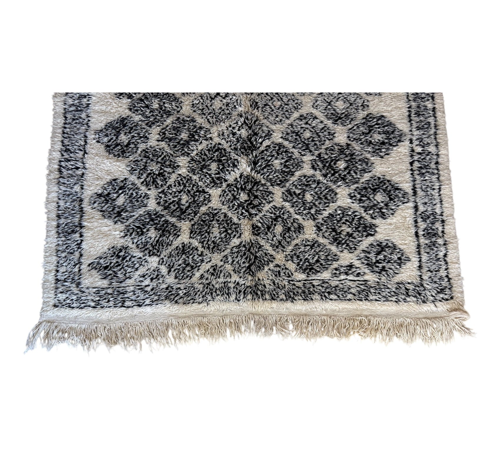 Flowers black and white vintage beni ourain moroccan rug