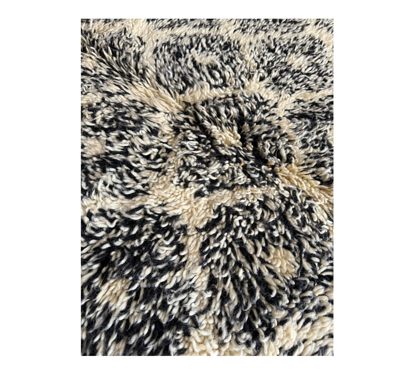 Flowers black and white vintage beni ourain moroccan rug close up