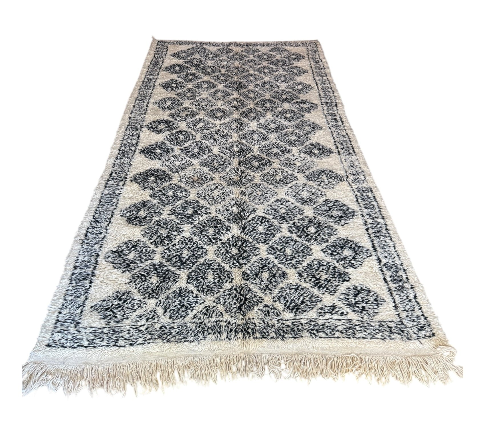 Flowers black and white vintage beni ourain moroccan rug