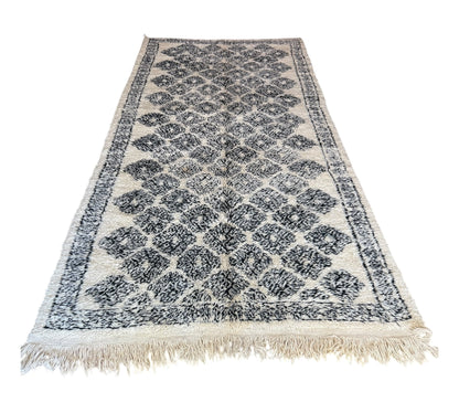 Flowers black and white vintage beni ourain moroccan rug