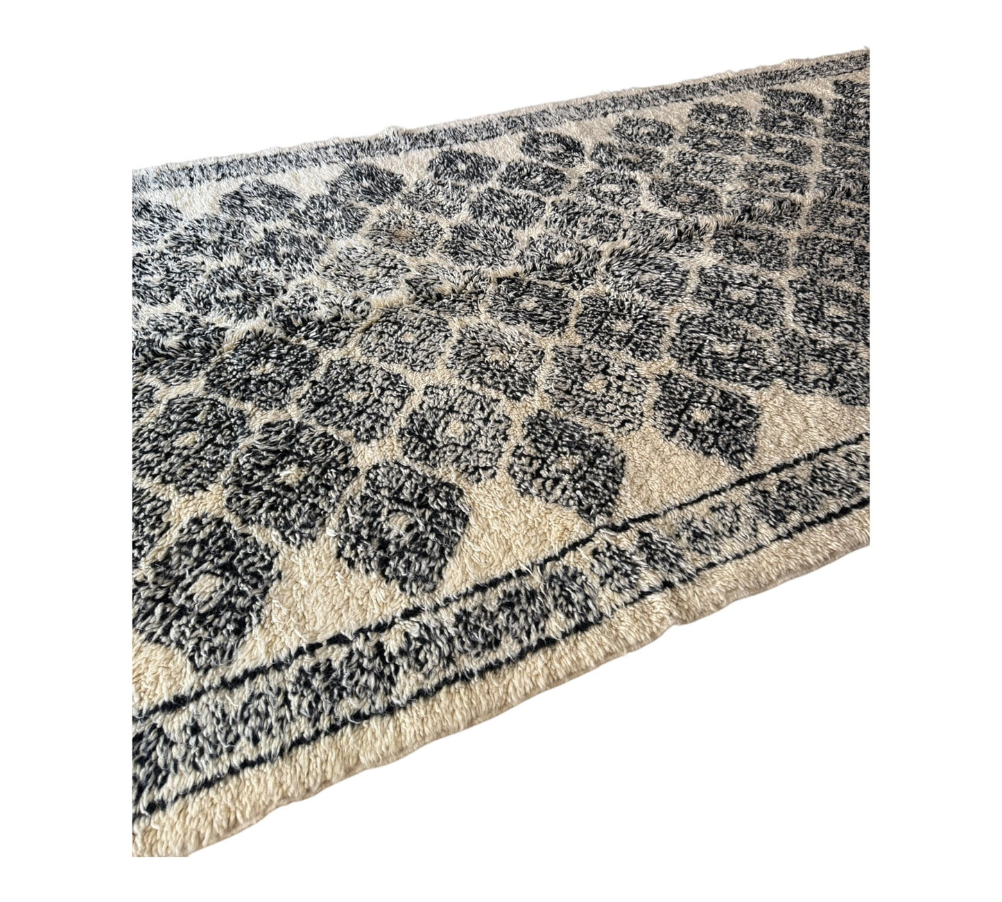 Flowers black and white vintage beni ourain moroccan rug