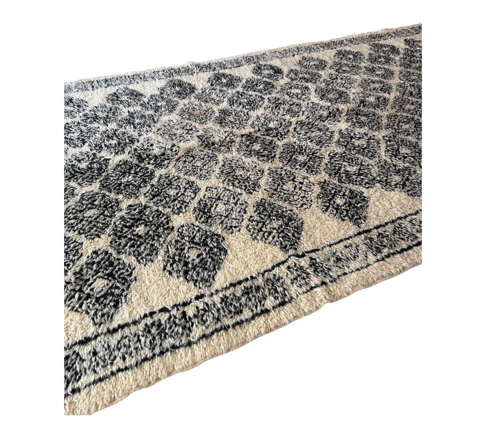 Flowers black and white vintage beni ourain moroccan rug